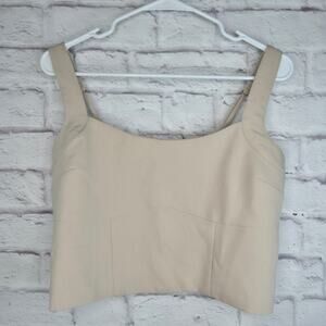 Abercrombie Fitch Tailored Corset Crop Top Size L Beige Tan Smocked Side Zip